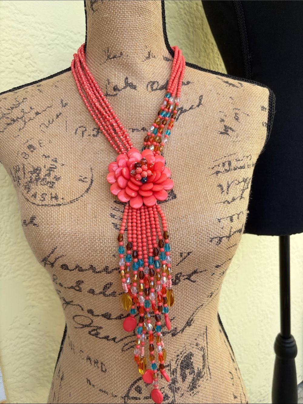 Joan Rivers Classic Starlet Collection Coral Pink Multi-Bead Flower Necklace